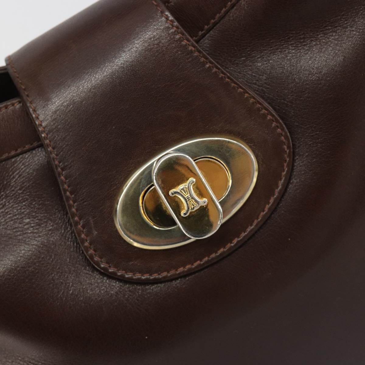 CELINE Shoulder Bag Leather Brown Gold Auth fm5394A