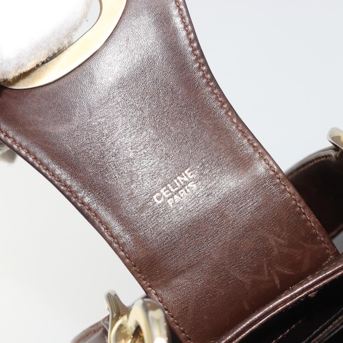 CELINE Shoulder Bag Leather Brown Gold Auth fm5394A