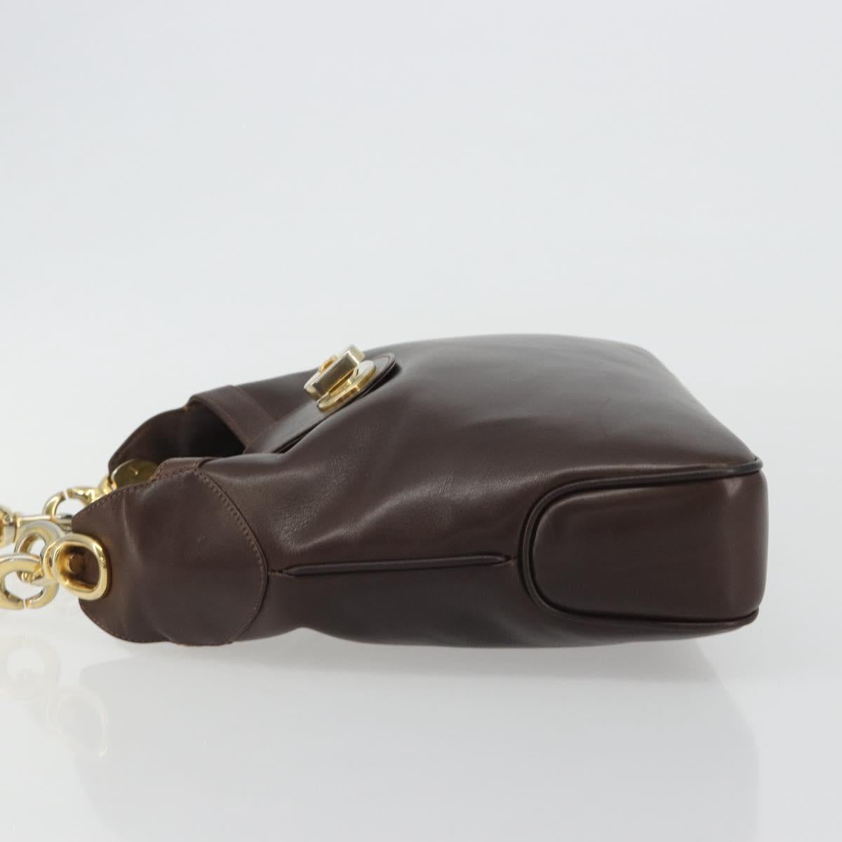 CELINE Shoulder Bag Leather Brown Gold Auth fm5394A