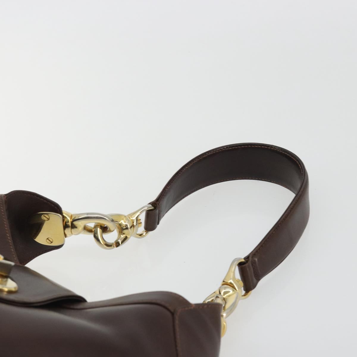 CELINE Shoulder Bag Leather Brown Gold Auth fm5394A