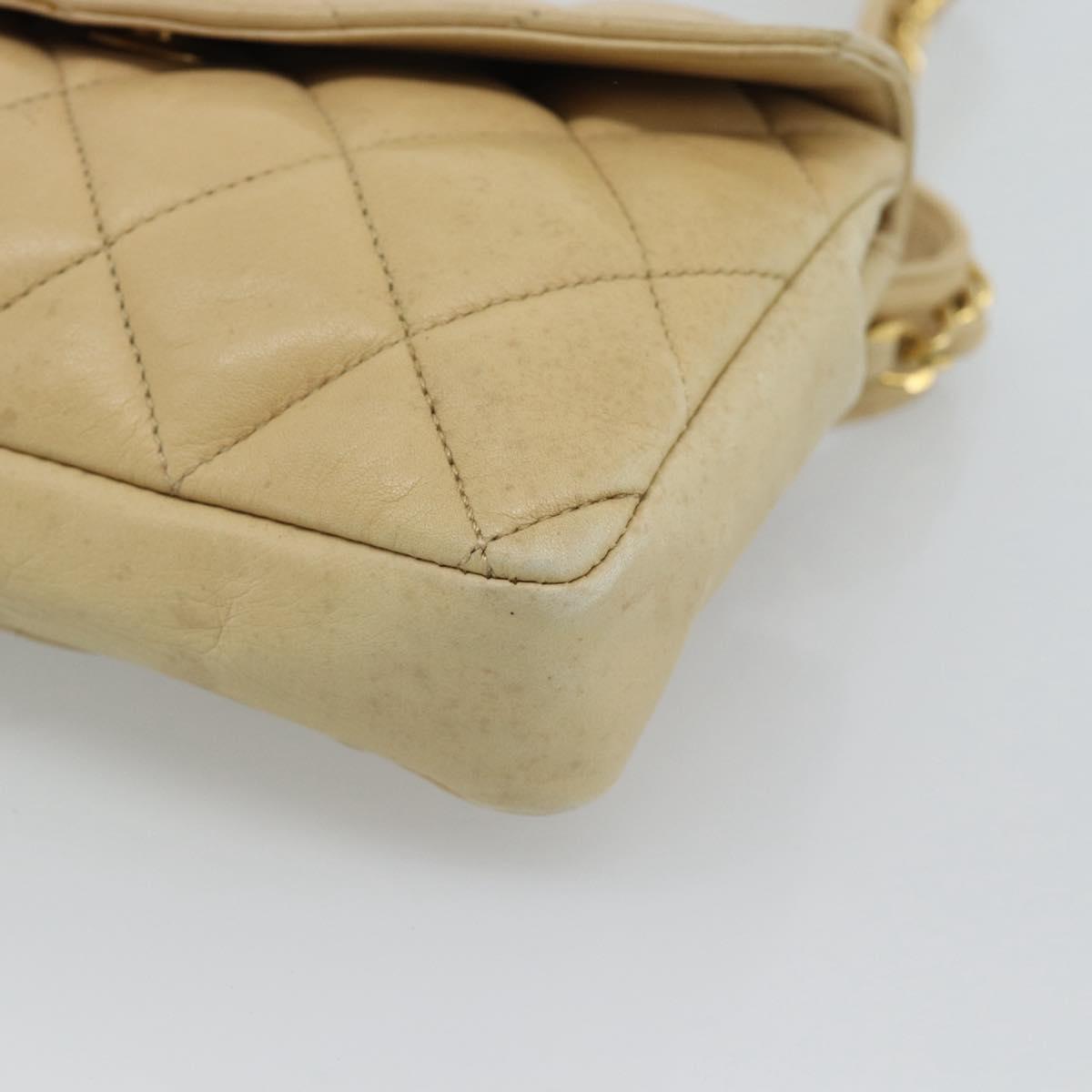 CHANEL Matelasse Waist bag Lamb Skin Beige Gold CC Auth fm5396