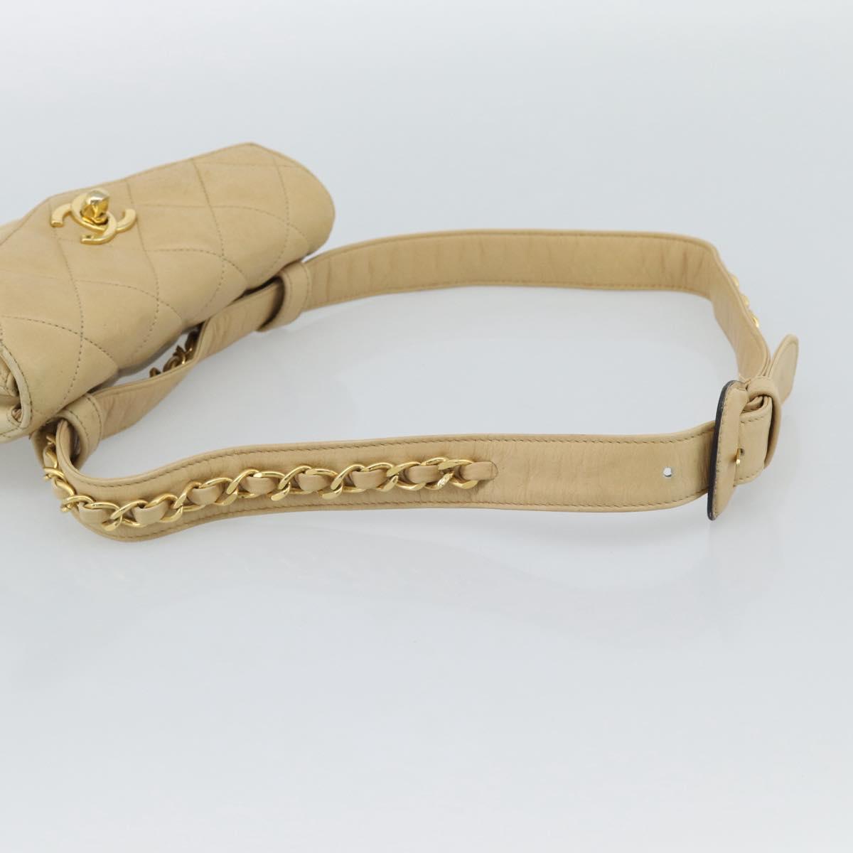 CHANEL Matelasse Waist bag Lamb Skin Beige Gold CC Auth fm5396