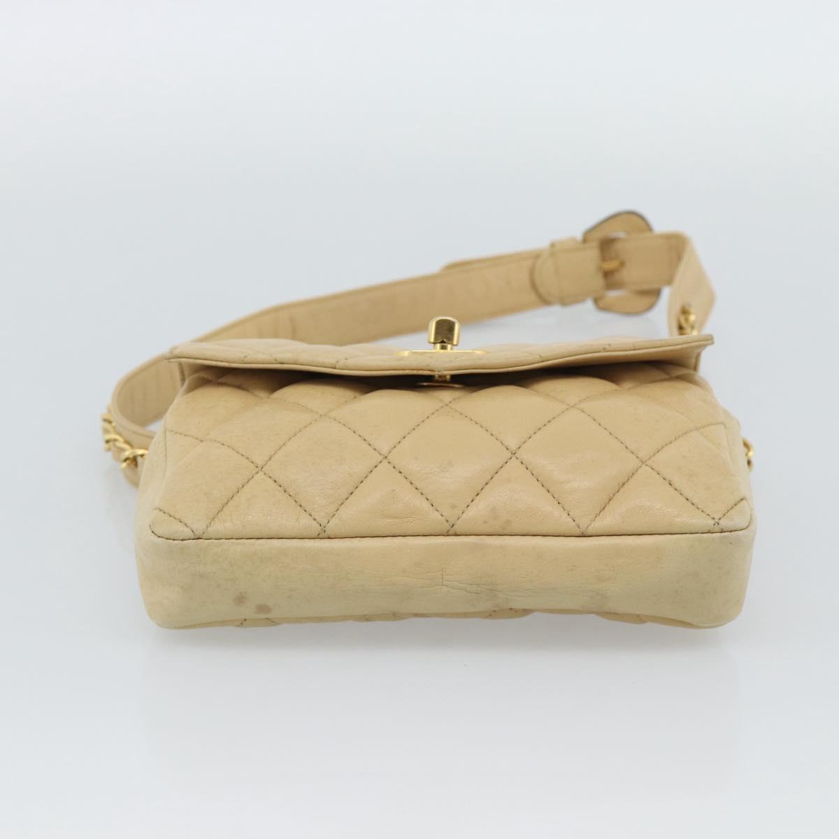 CHANEL Matelasse Waist bag Lamb Skin Beige Gold CC Auth fm5396