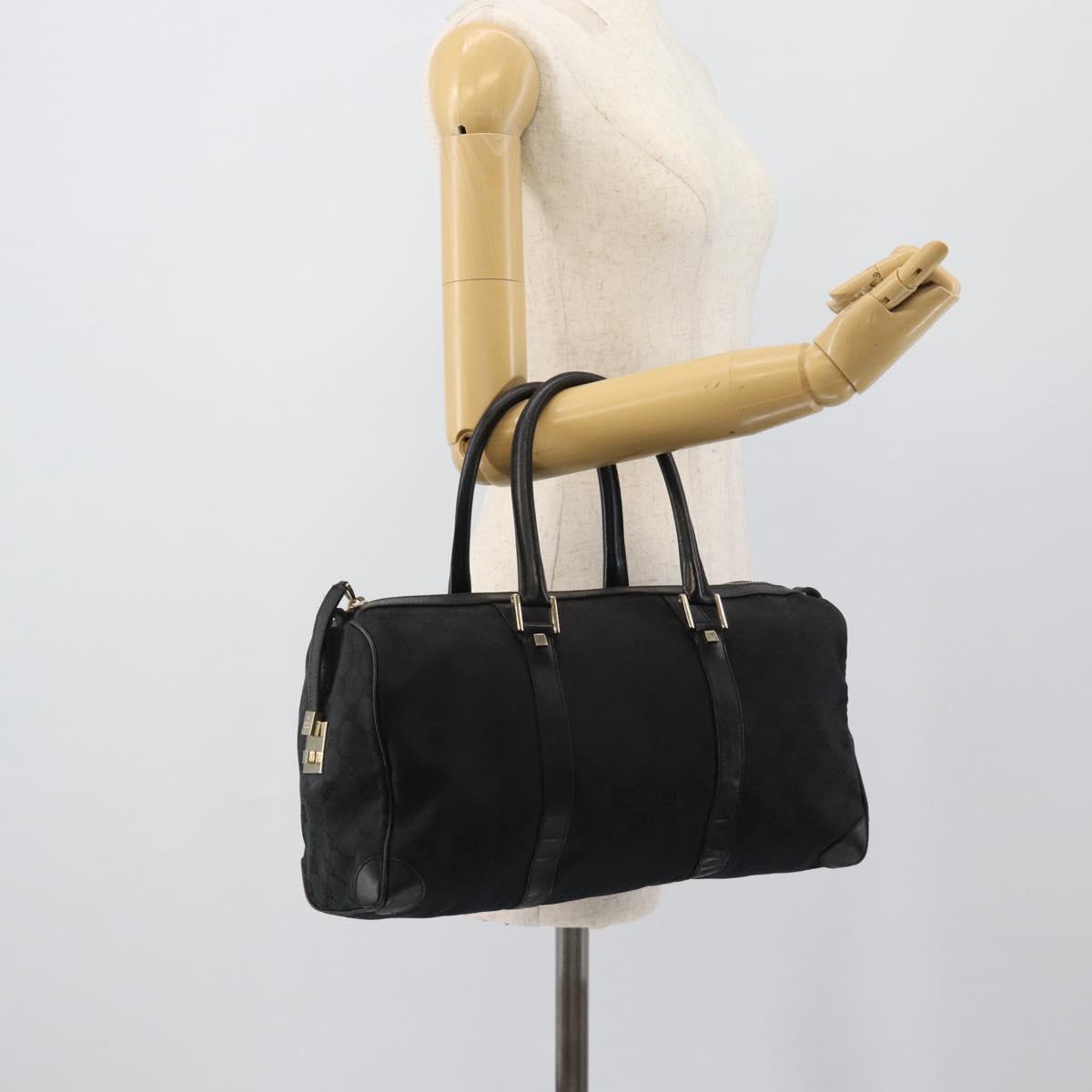 GUCCI GG Canvas Boston Bag Black Gold 000 0846 Auth fm5397V