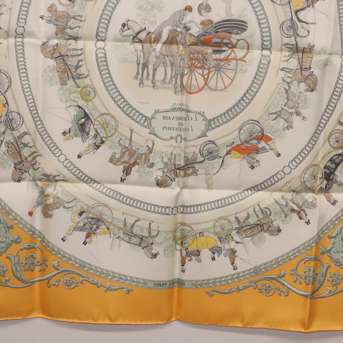 HERMES Carre 90 Scarf ""LA PROMENADE DE LONGCHAMPS"" Silk Yellow Auth fm5398M