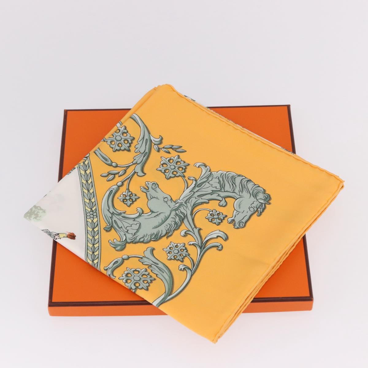 HERMES Carre 90 Scarf ""LA PROMENADE DE LONGCHAMPS"" Silk Yellow Auth fm5398M