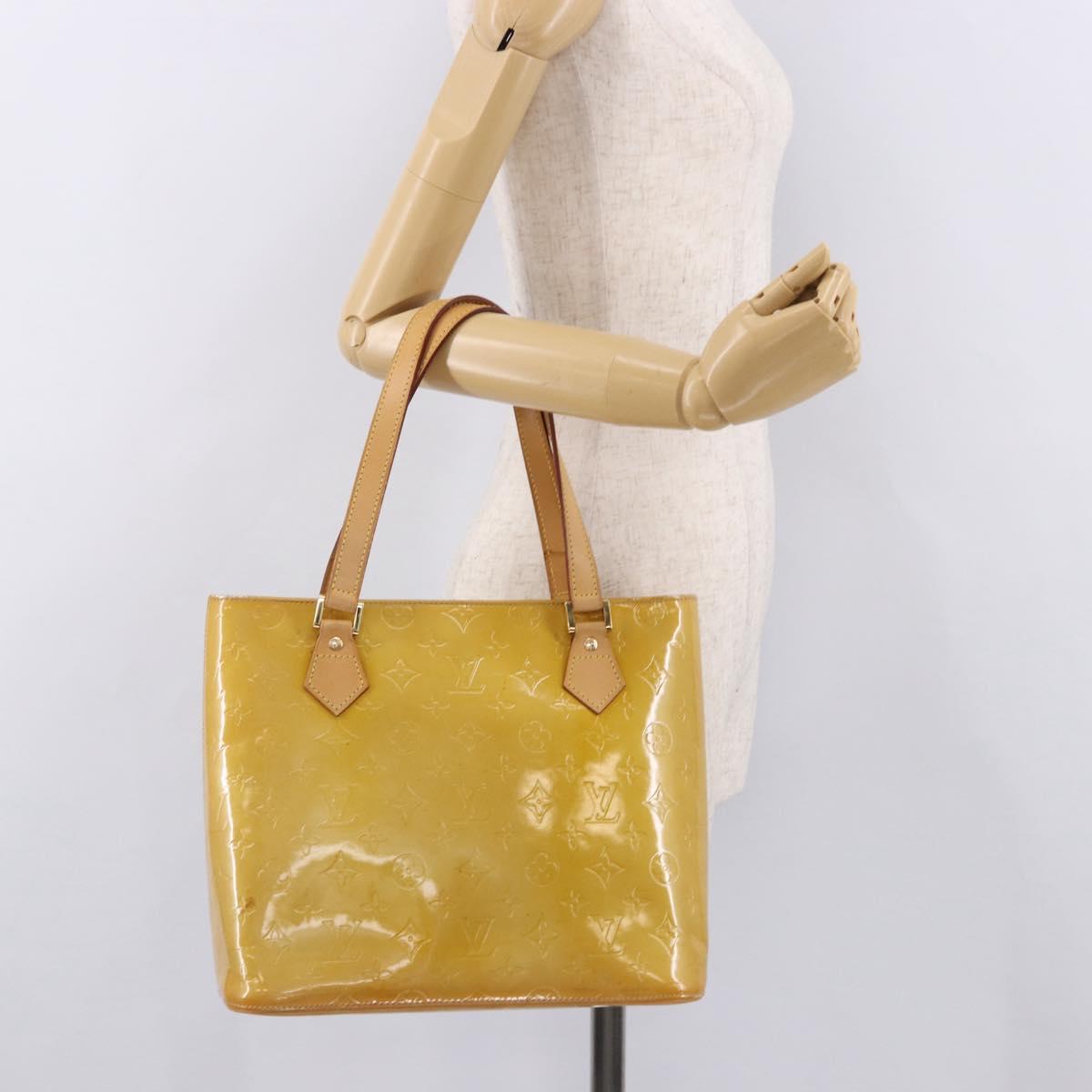 LOUIS VUITTON Monogram Vernis Houston Hand Bag Beige M91004 LV Auth fm5399