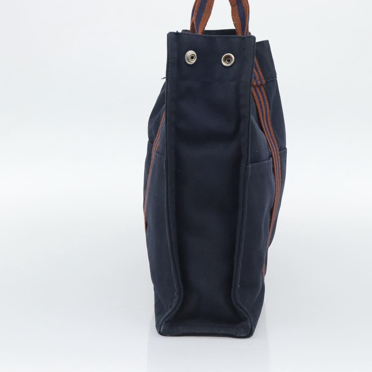 HERMES Fourre Tout MM Hand Bag Canvas Navy Silver Auth fm5406
