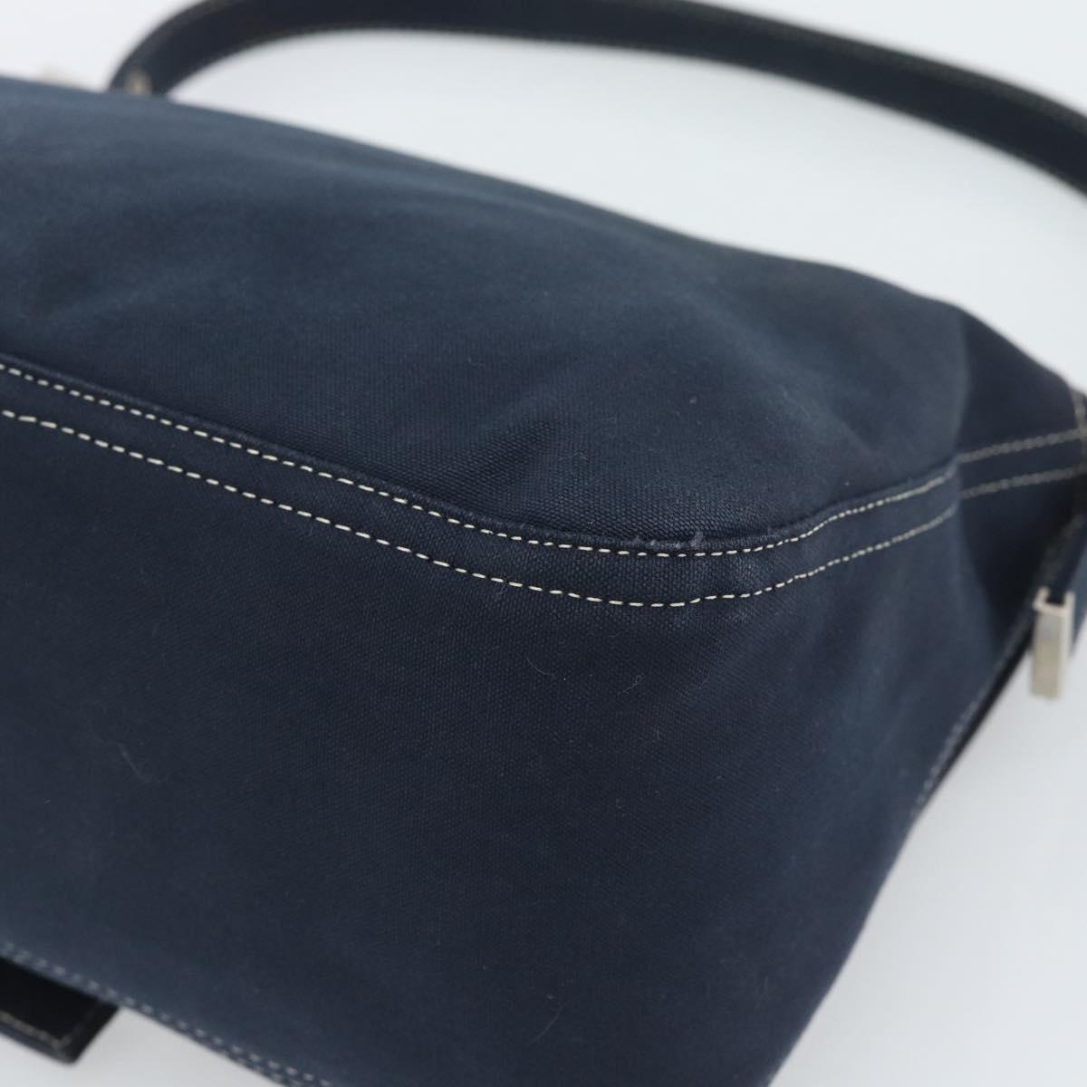 FENDI Canvas Mamma Baguette Shoulder Bag Navy Silver Auth fm5409V