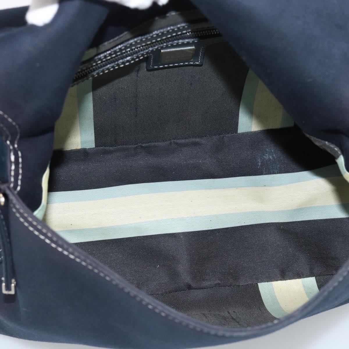 FENDI Canvas Mamma Baguette Shoulder Bag Navy Silver Auth fm5409V