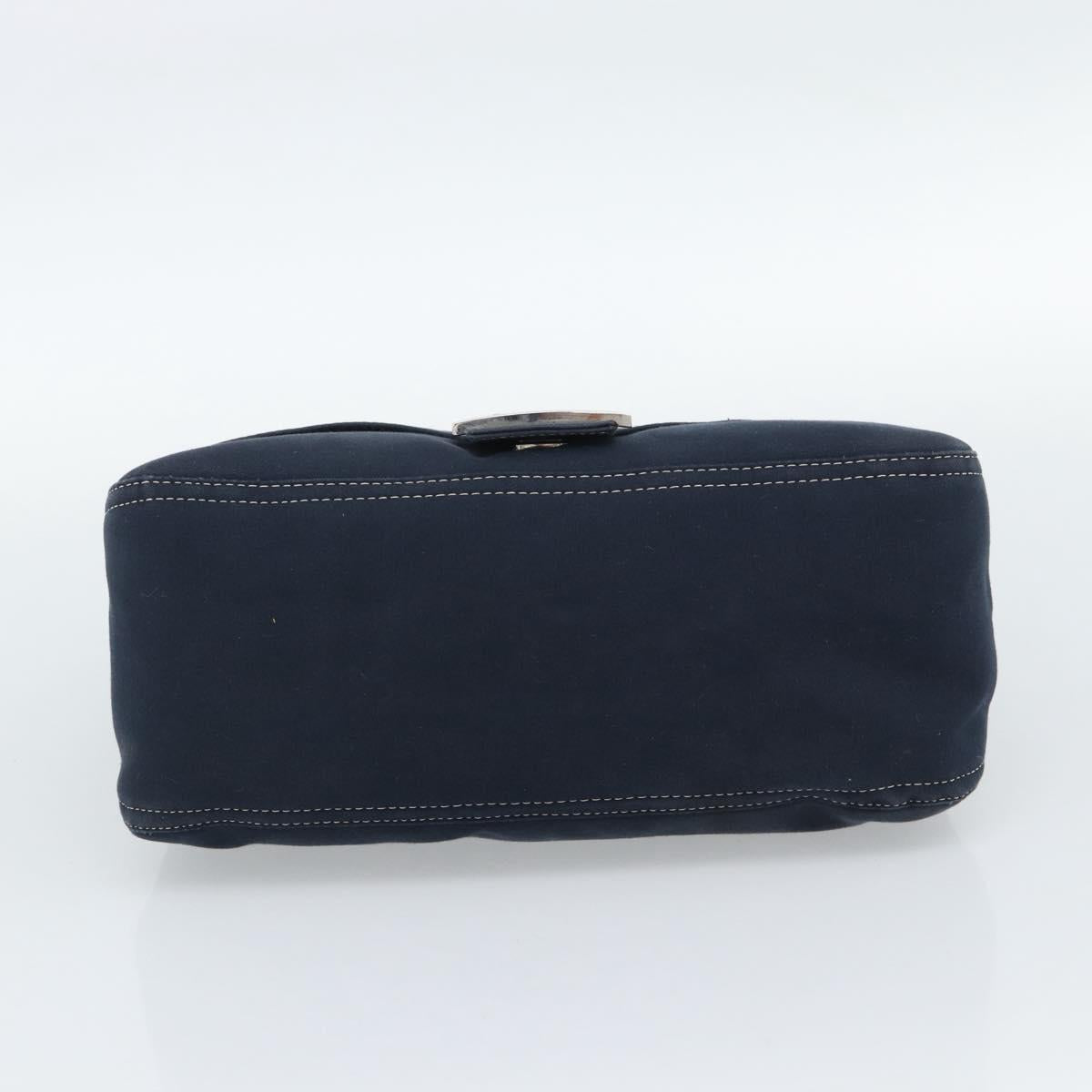 FENDI Canvas Mamma Baguette Shoulder Bag Navy Silver Auth fm5409V