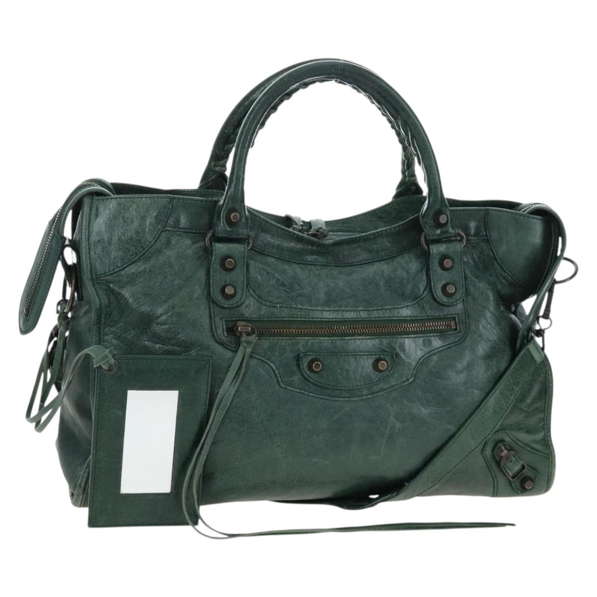 BALENCIAGA The City Hand Bag Leather 2way Green 115748 Auth fm5410V