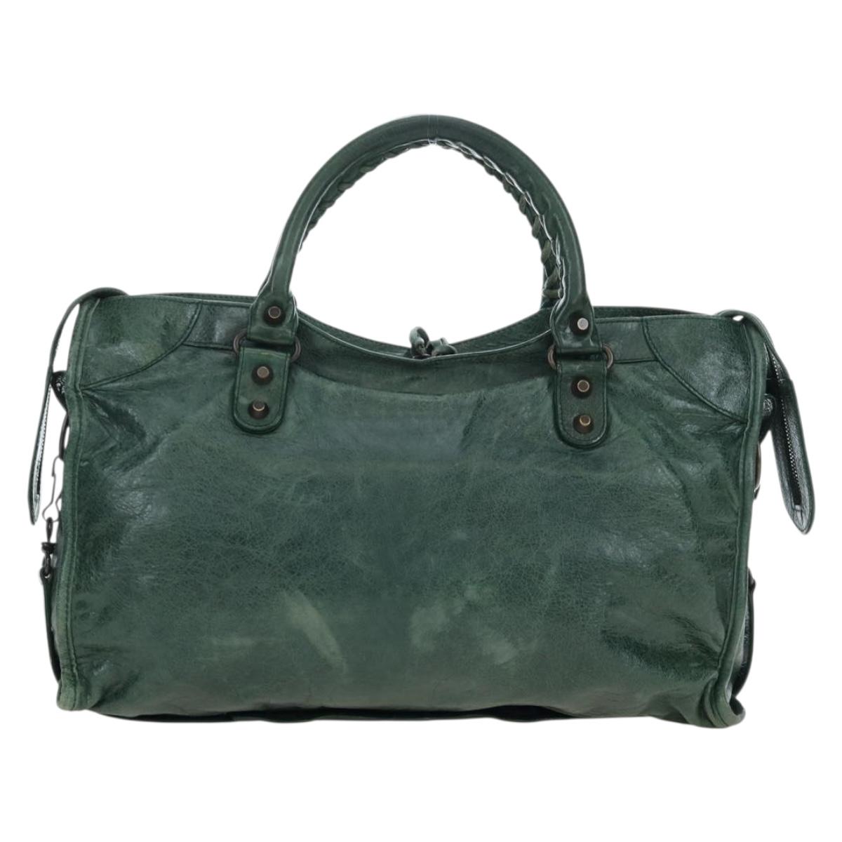 BALENCIAGA The City Hand Bag Leather 2way Green 115748 Auth fm5410V
