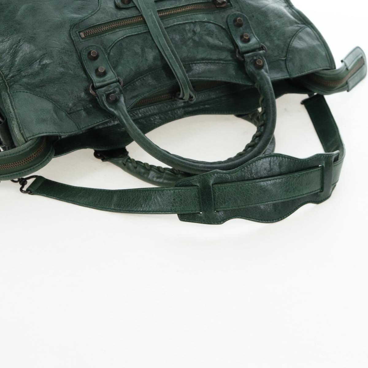 BALENCIAGA The City Hand Bag Leather 2way Green 115748 Auth fm5410V