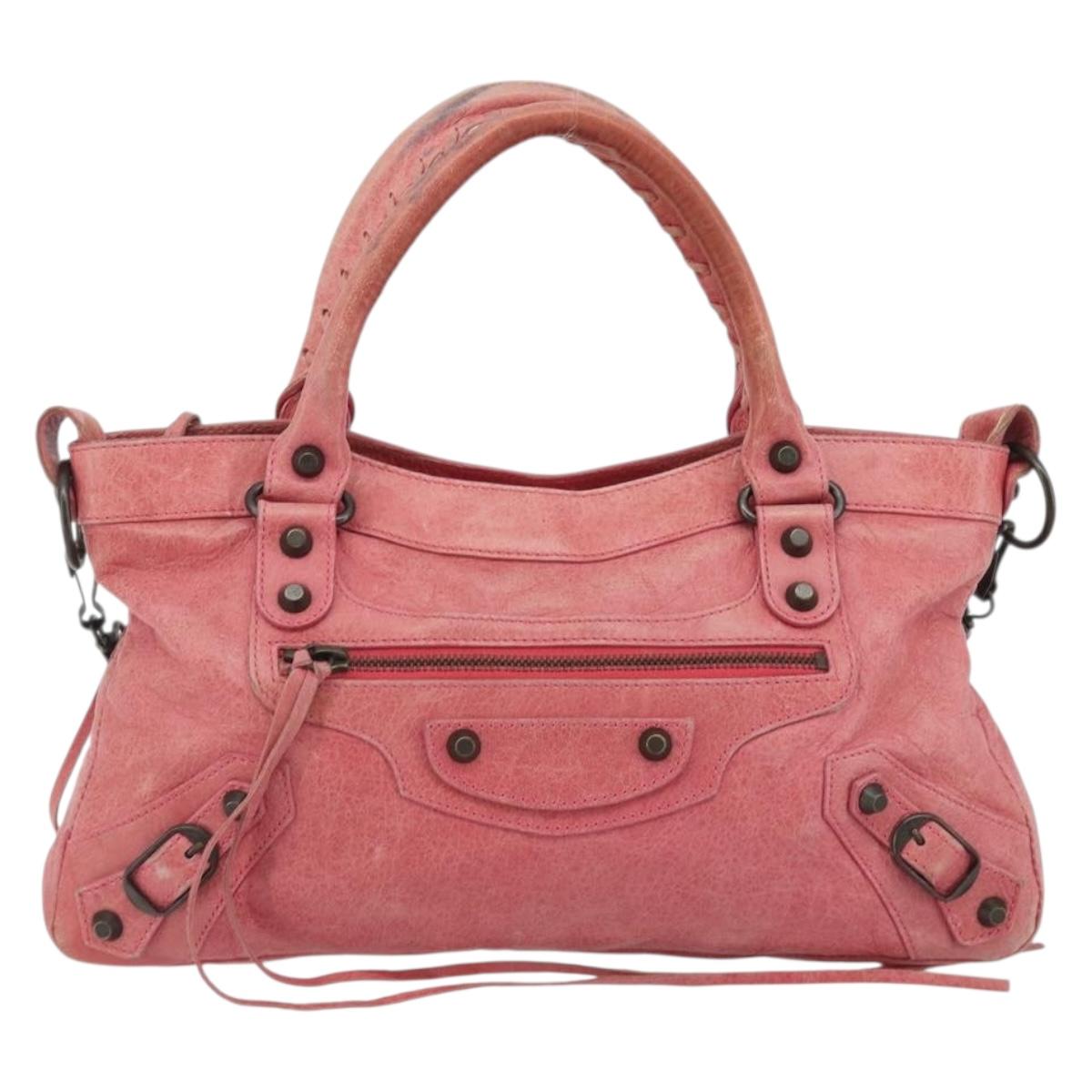 BALENCIAGA The First Hand Bag Leather 2way Pink 103208 6643 Auth fm5411V