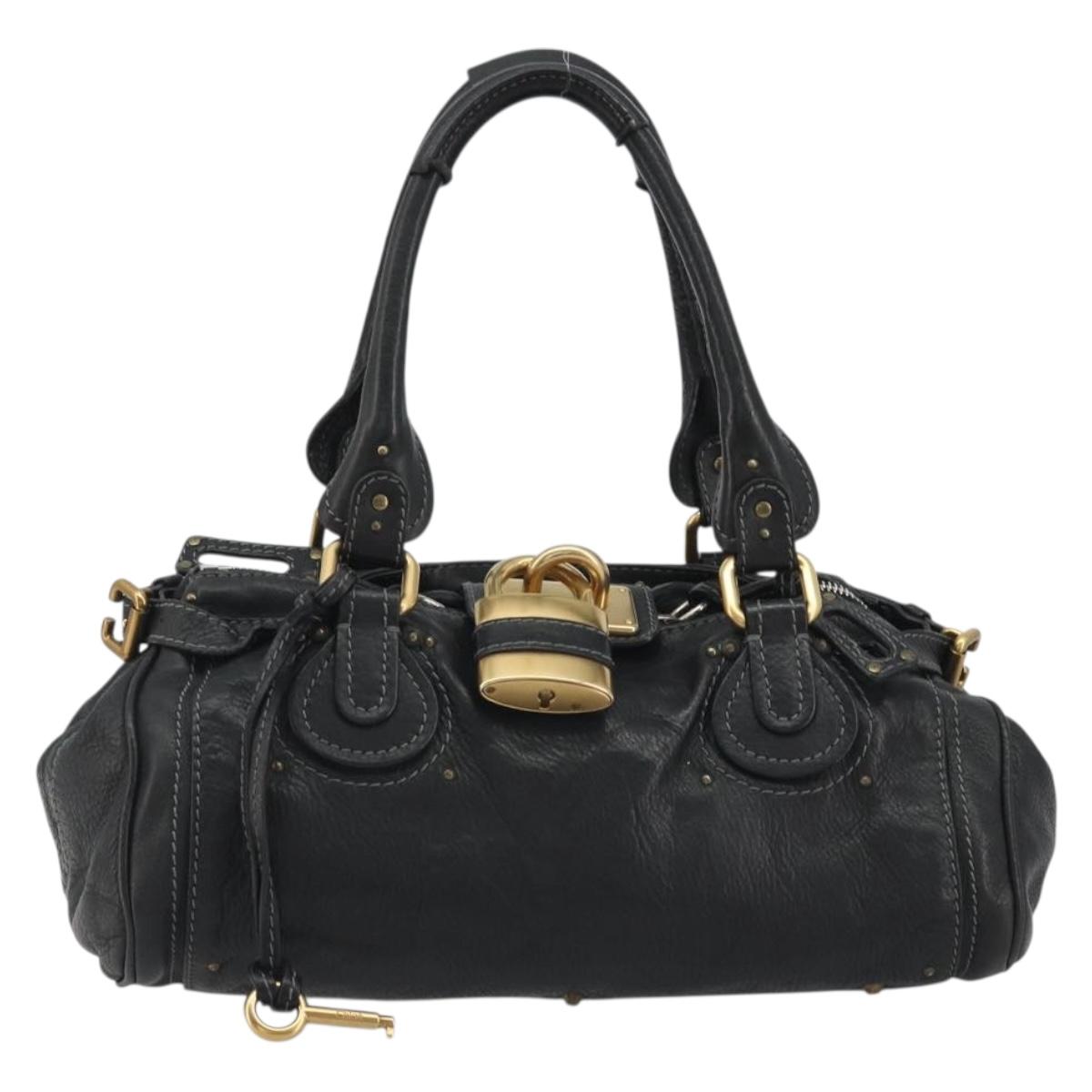 Chloe Paddington Hand Bag Leather Black Gold Silver Auth fm5413V