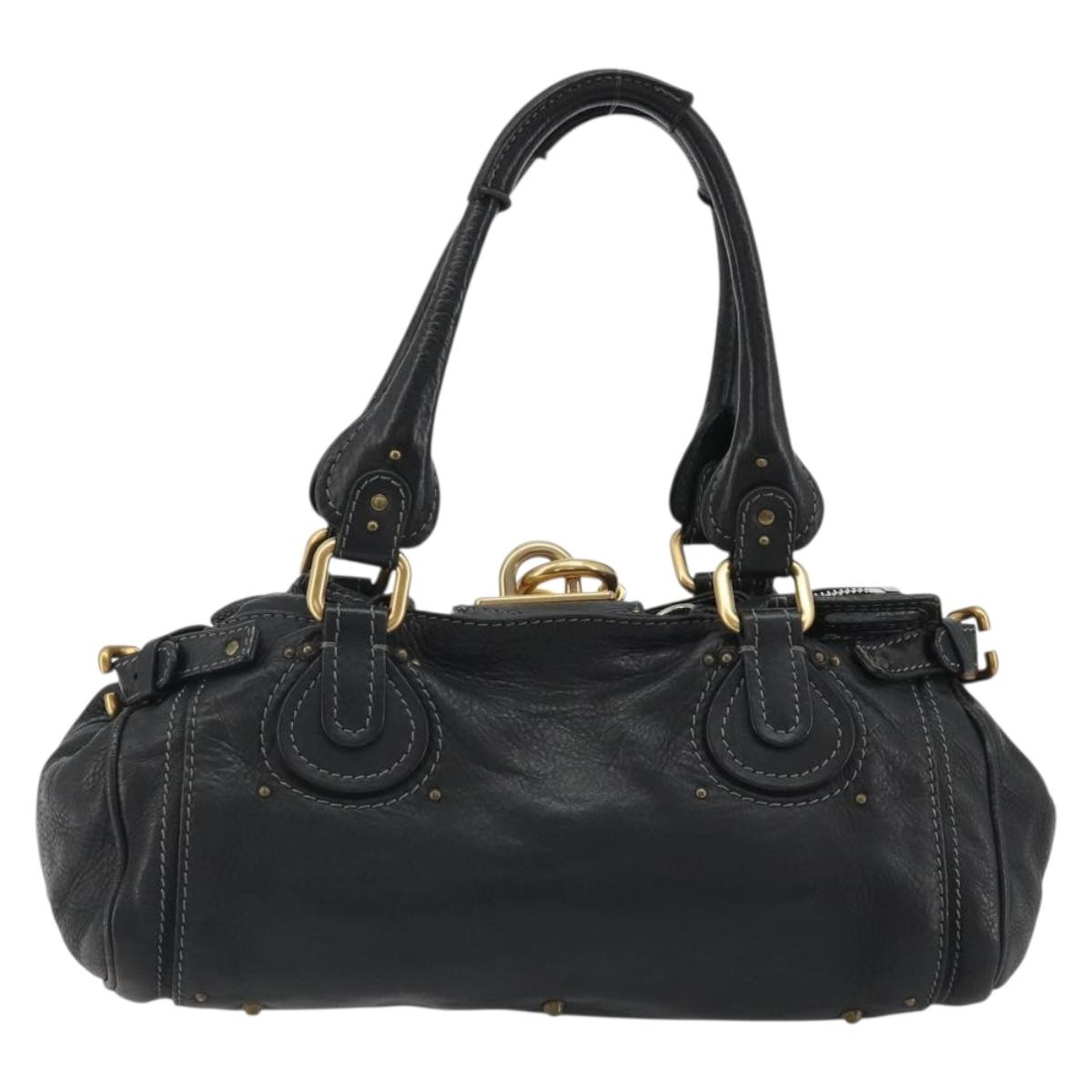 Chloe Paddington Hand Bag Leather Black Gold Silver Auth fm5413V