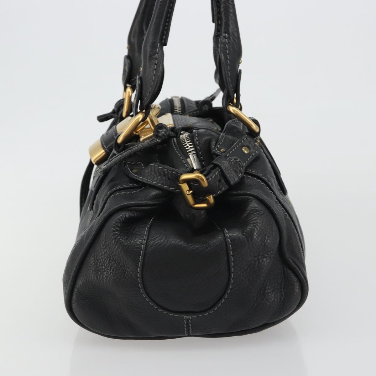 Chloe Paddington Hand Bag Leather Black Gold Silver Auth fm5413V