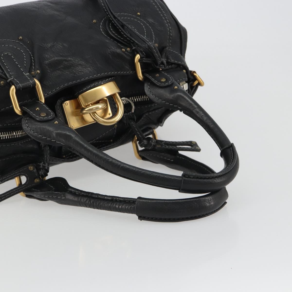 Chloe Paddington Hand Bag Leather Black Gold Silver Auth fm5413V