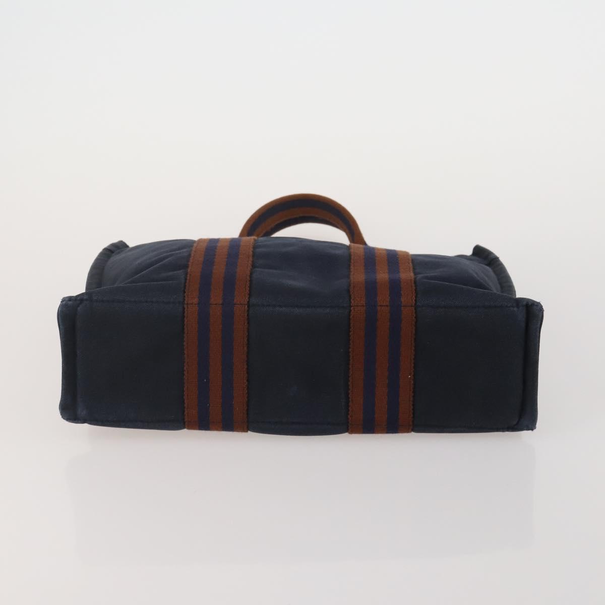 HERMES Hand Bag Canvas 2 Set Black Navy Auth fm5415