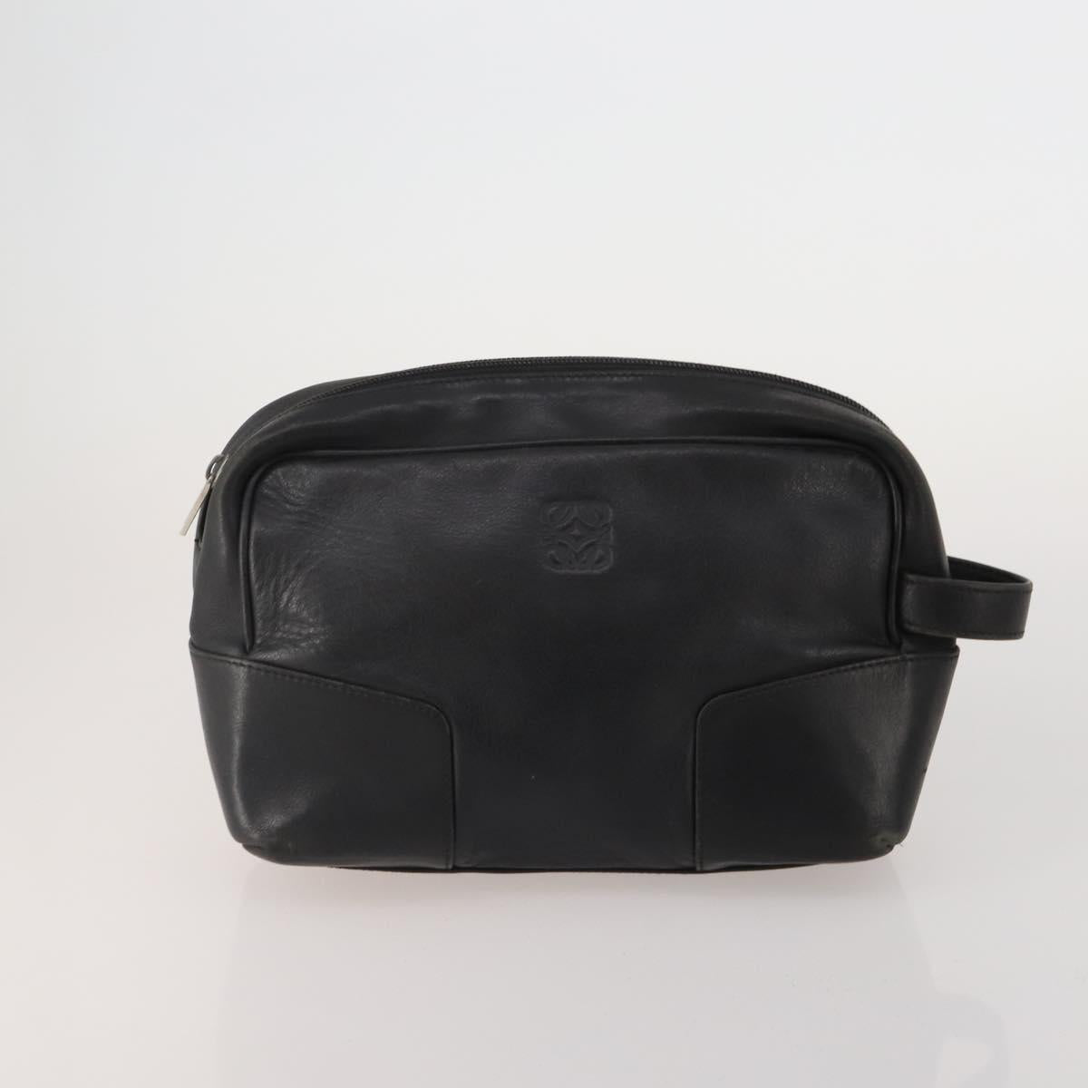 LOEWE Clutch Bag Leather 2 Set Black Auth fm5416