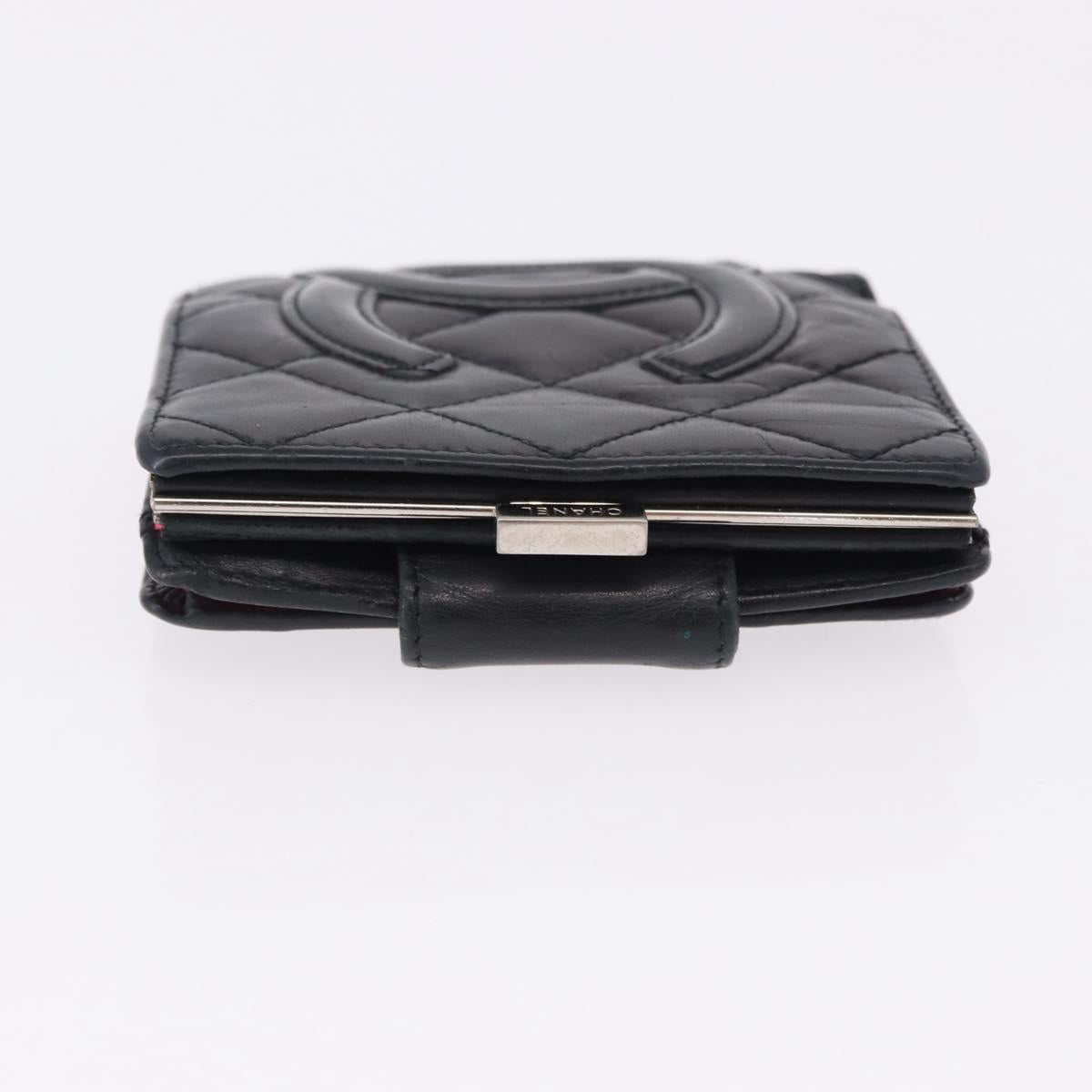 CHANEL Cambon Line Wallet Leather Caviar Skin 5 Set Black CC Auth fm5423