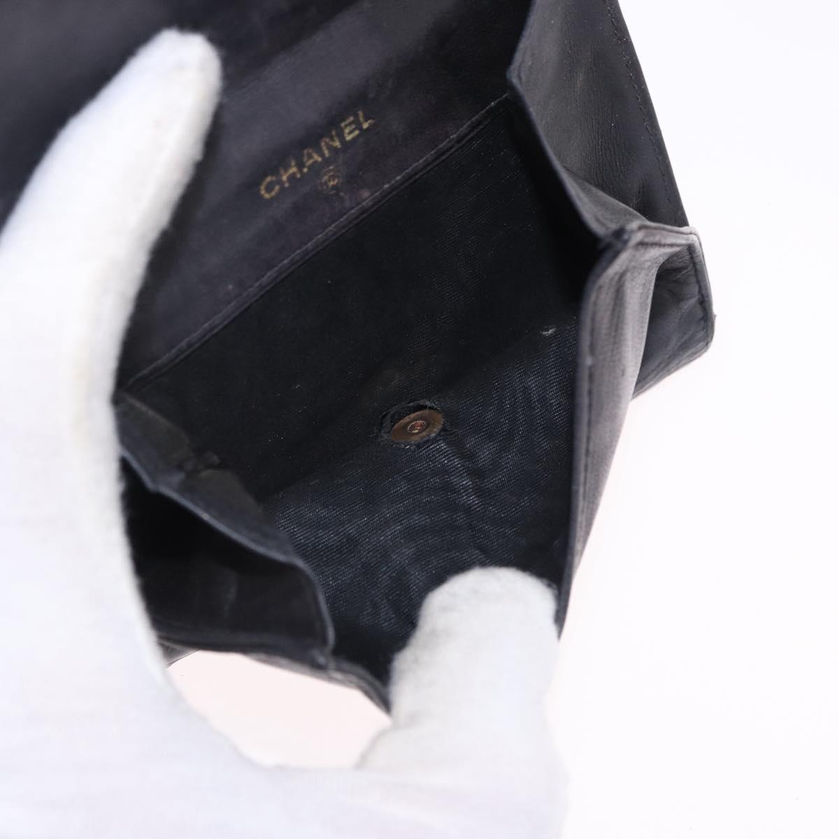 CHANEL Cambon Line Wallet Leather Caviar Skin 5 Set Black CC Auth fm5423