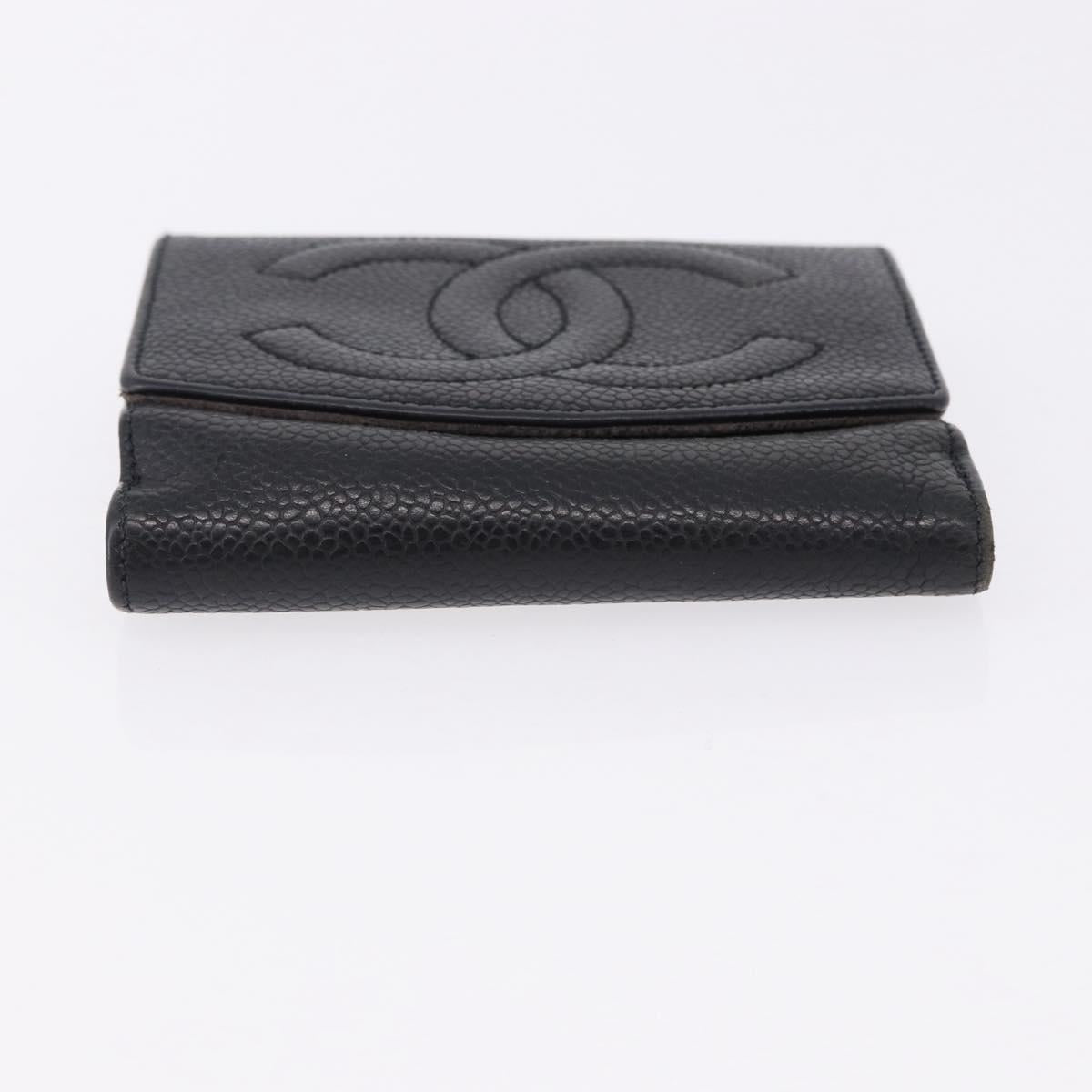CHANEL Cambon Line Wallet Leather Caviar Skin 5 Set Black CC Auth fm5423