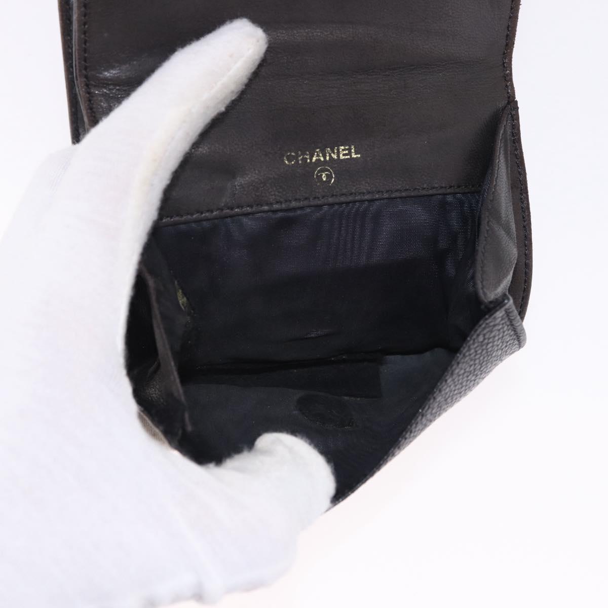 CHANEL Cambon Line Wallet Leather Caviar Skin 5 Set Black CC Auth fm5423