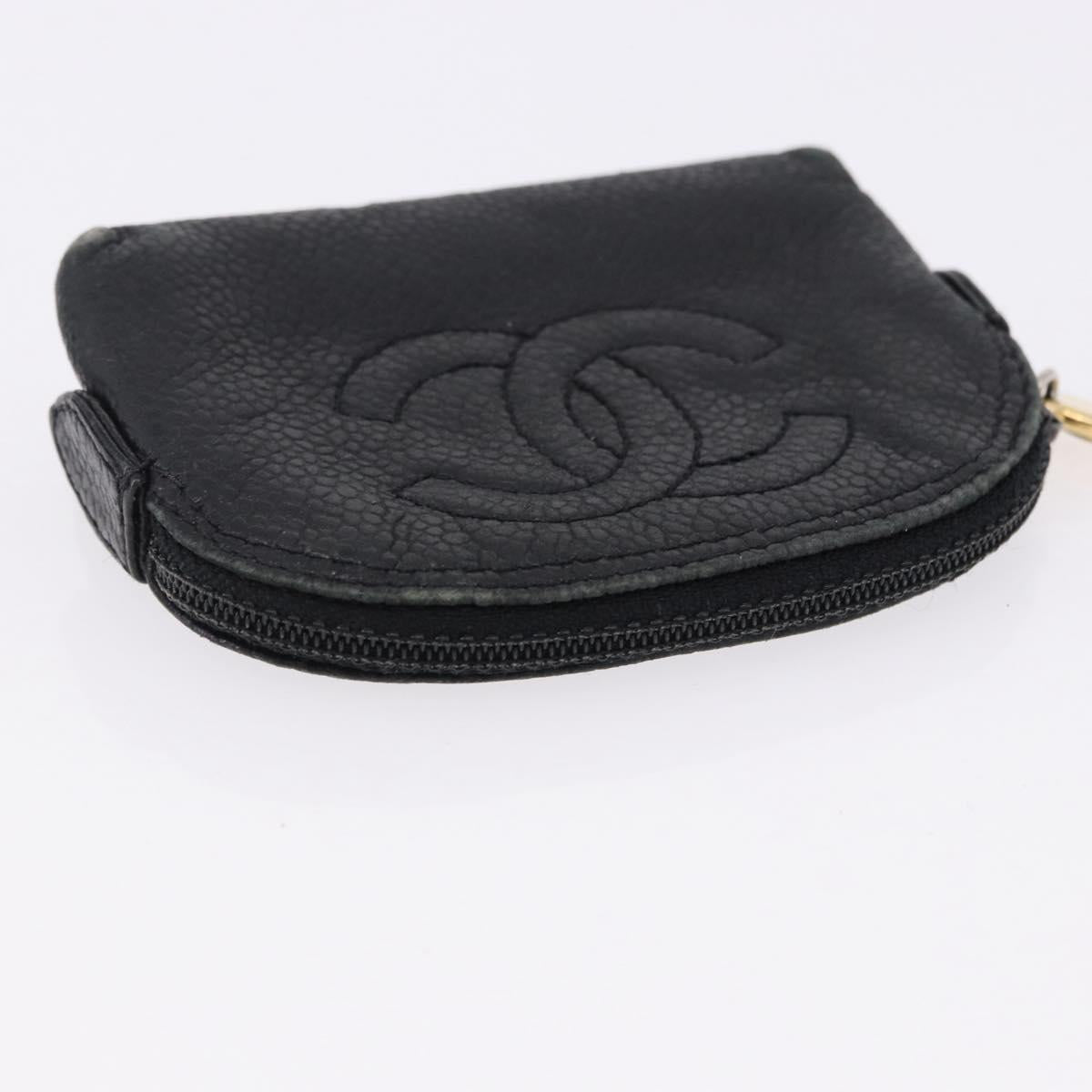 CHANEL Cambon Line Wallet Leather Caviar Skin 5 Set Black CC Auth fm5423