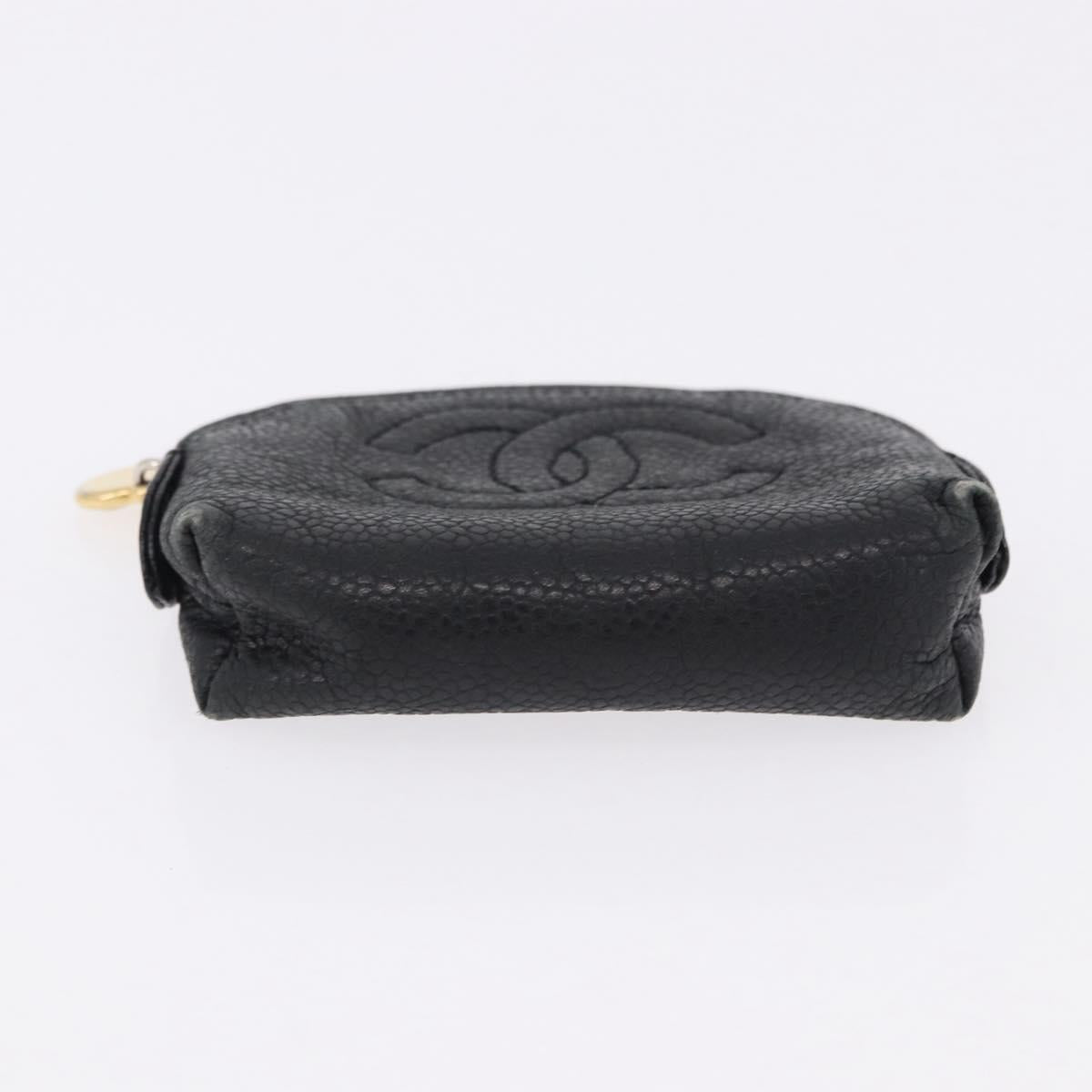 CHANEL Cambon Line Wallet Leather Caviar Skin 5 Set Black CC Auth fm5423