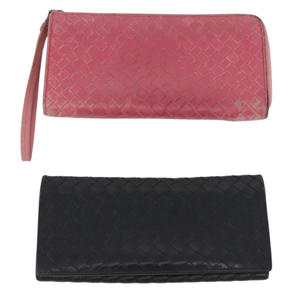 BOTTEGAVENETA INTRECCIATO Wallet Leather 4 Set Pink Brown black Auth fm5424