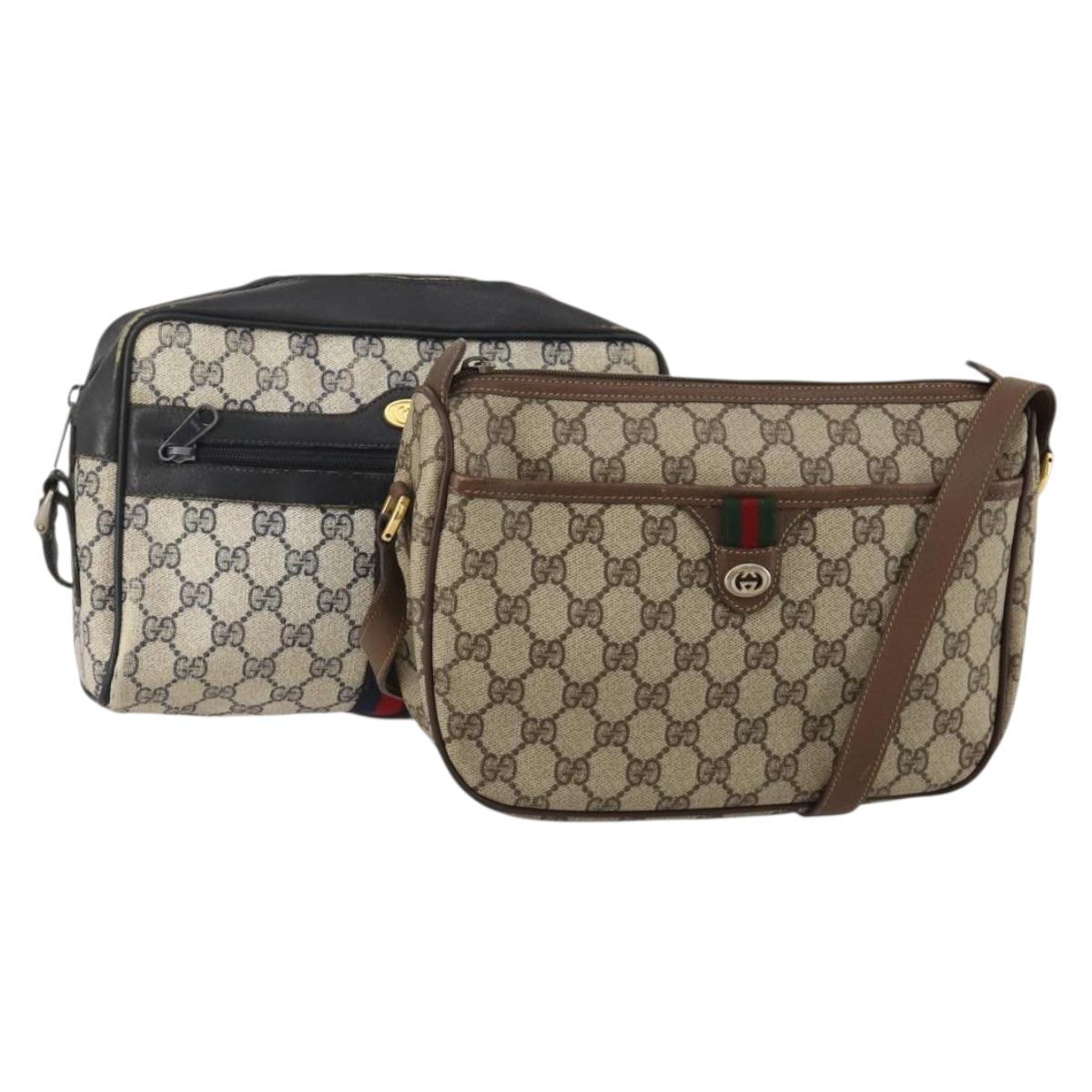 GUCCI GG Supreme WebSherry Line Sherry Line Bag PVC 2 Set Beige Navy Auth fm5425