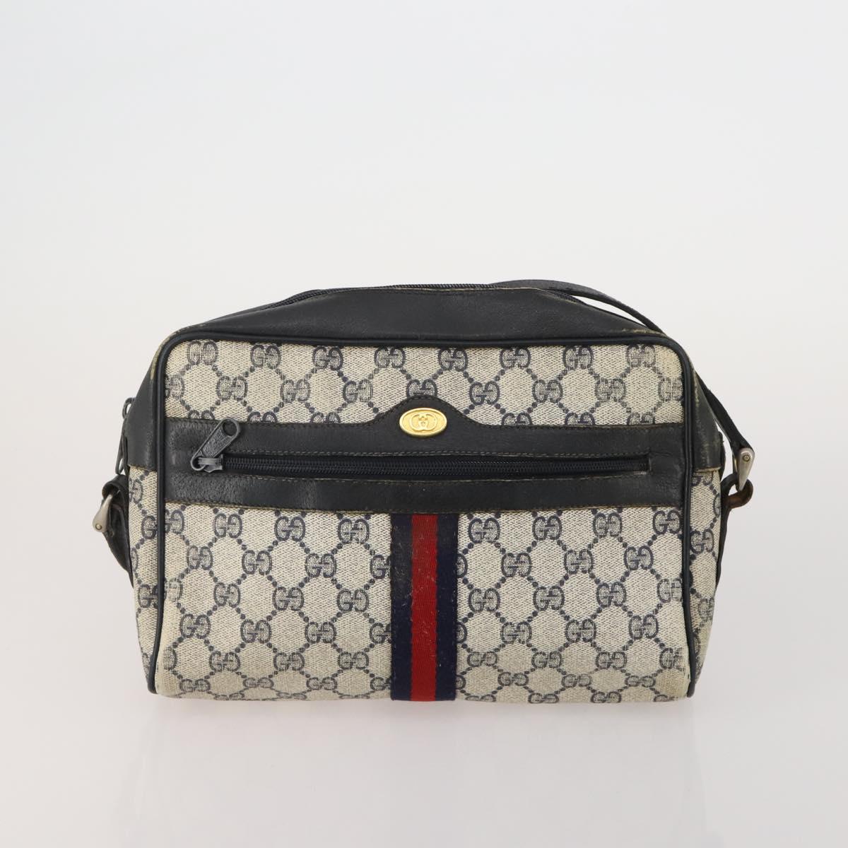 GUCCI GG Supreme WebSherry Line Sherry Line Bag PVC 2 Set Beige Navy Auth fm5425