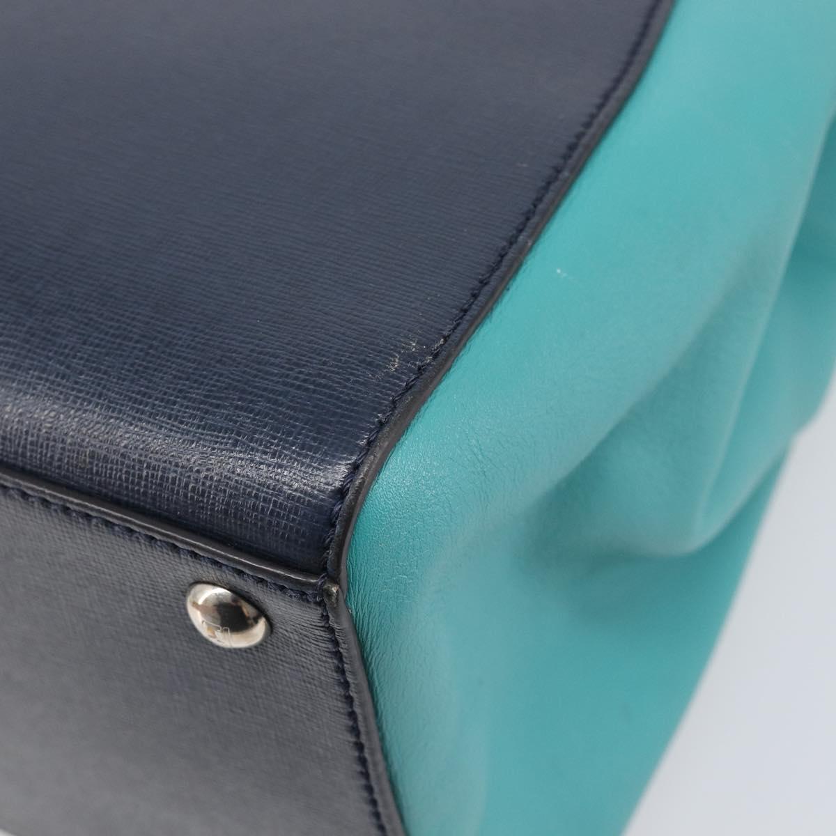 FENDI 2 JOURS Hand Bag Leather 2way Navy Silver Auth fm5429A