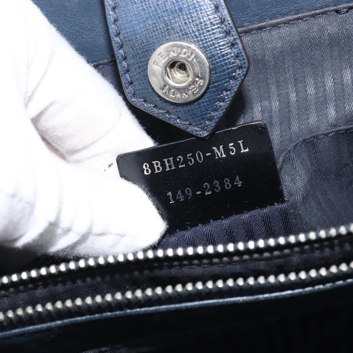 FENDI 2 JOURS Hand Bag Leather 2way Navy Silver Auth fm5429A