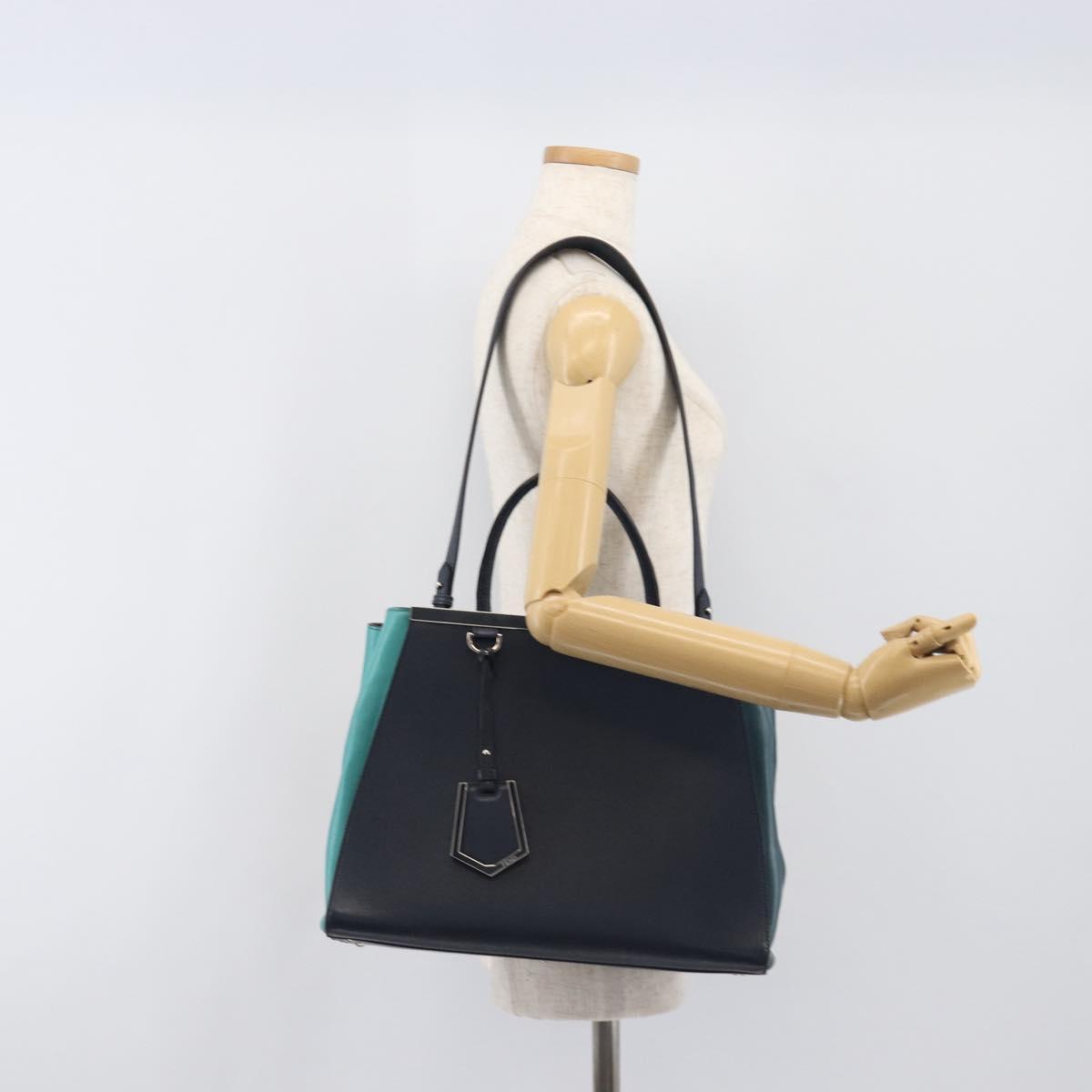 FENDI 2 JOURS Hand Bag Leather 2way Navy Silver Auth fm5429A