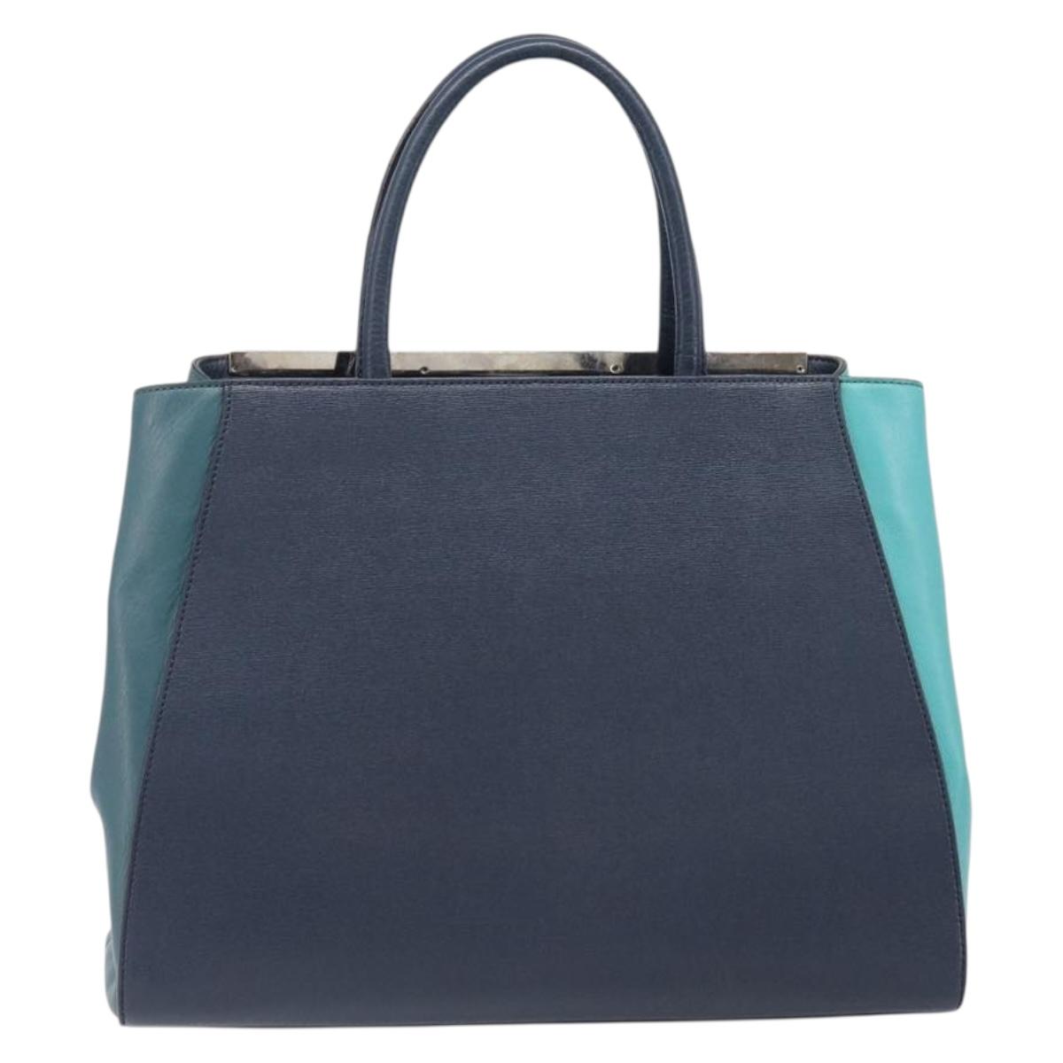 FENDI 2 JOURS Hand Bag Leather 2way Navy Silver Auth fm5429A