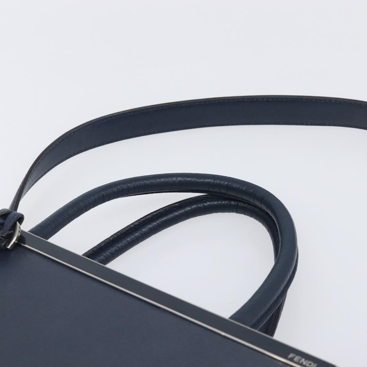 FENDI 2 JOURS Hand Bag Leather 2way Navy Silver Auth fm5429A