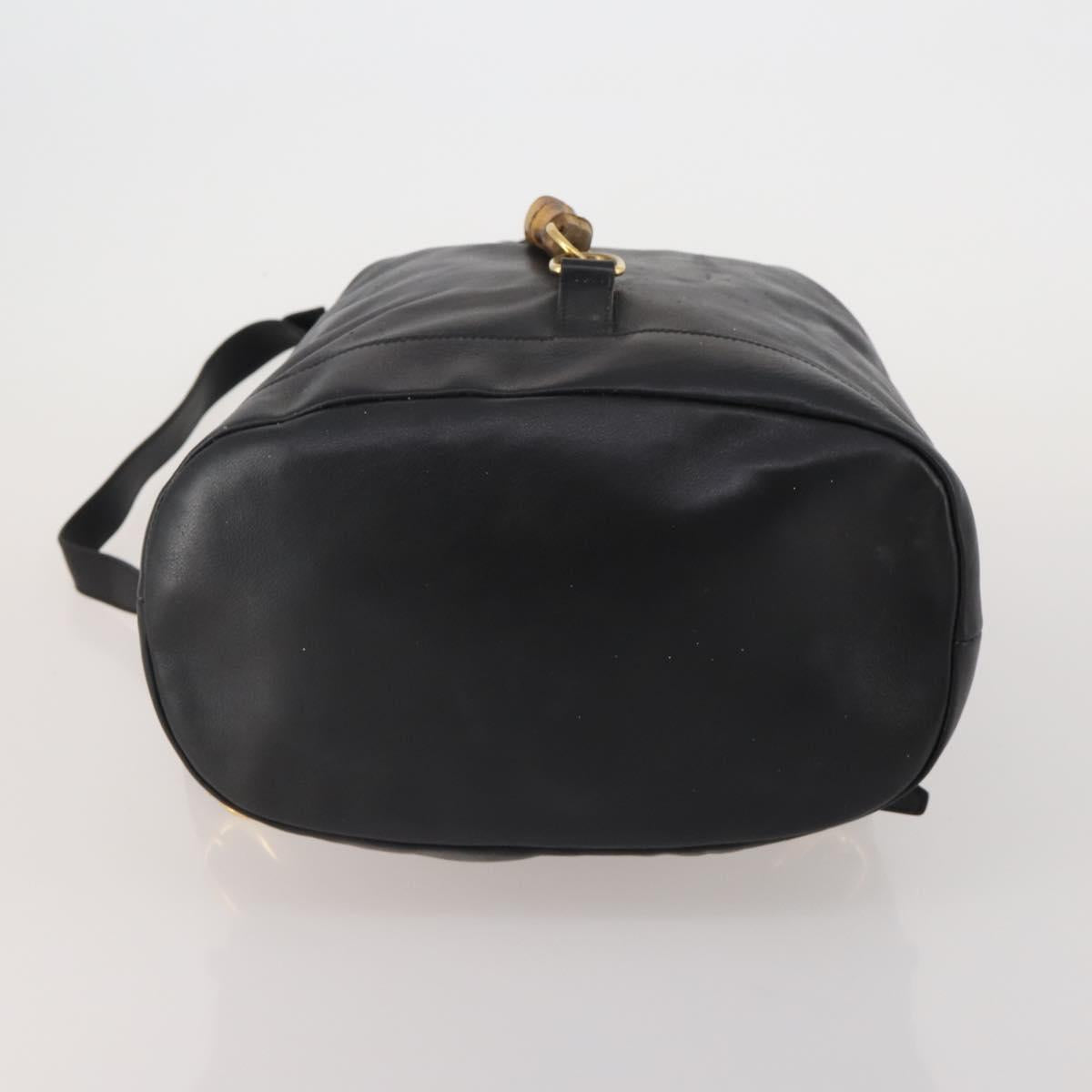 GUCCI Bamboo Backpack Leather Black Gold 003 2855 0043 Auth fm5435