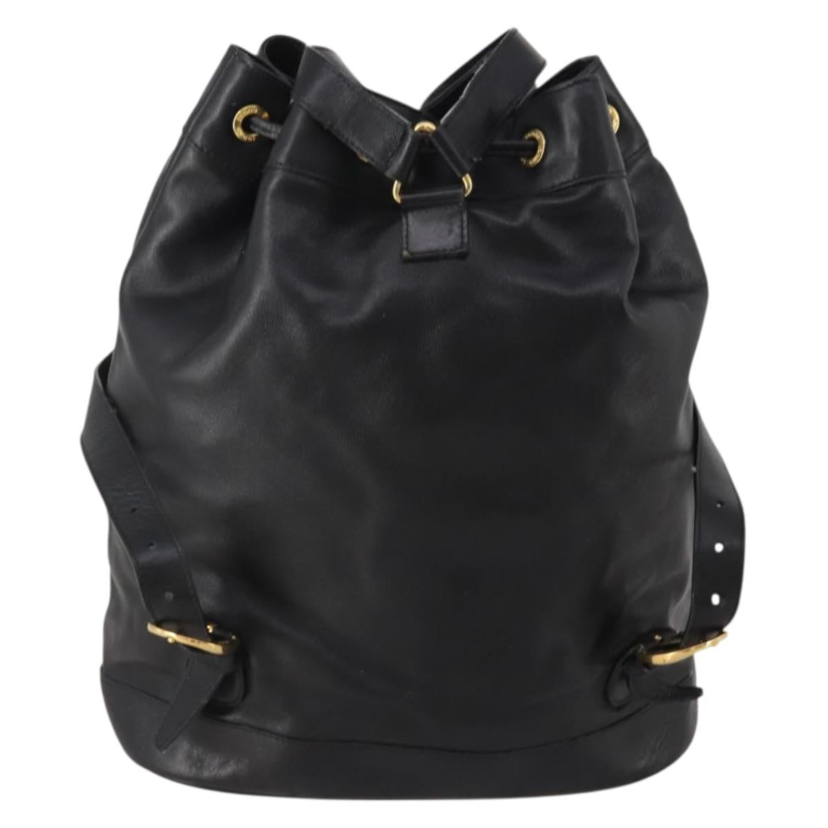 GUCCI Bamboo Backpack Leather Black Gold 003 2855 0043 Auth fm5435