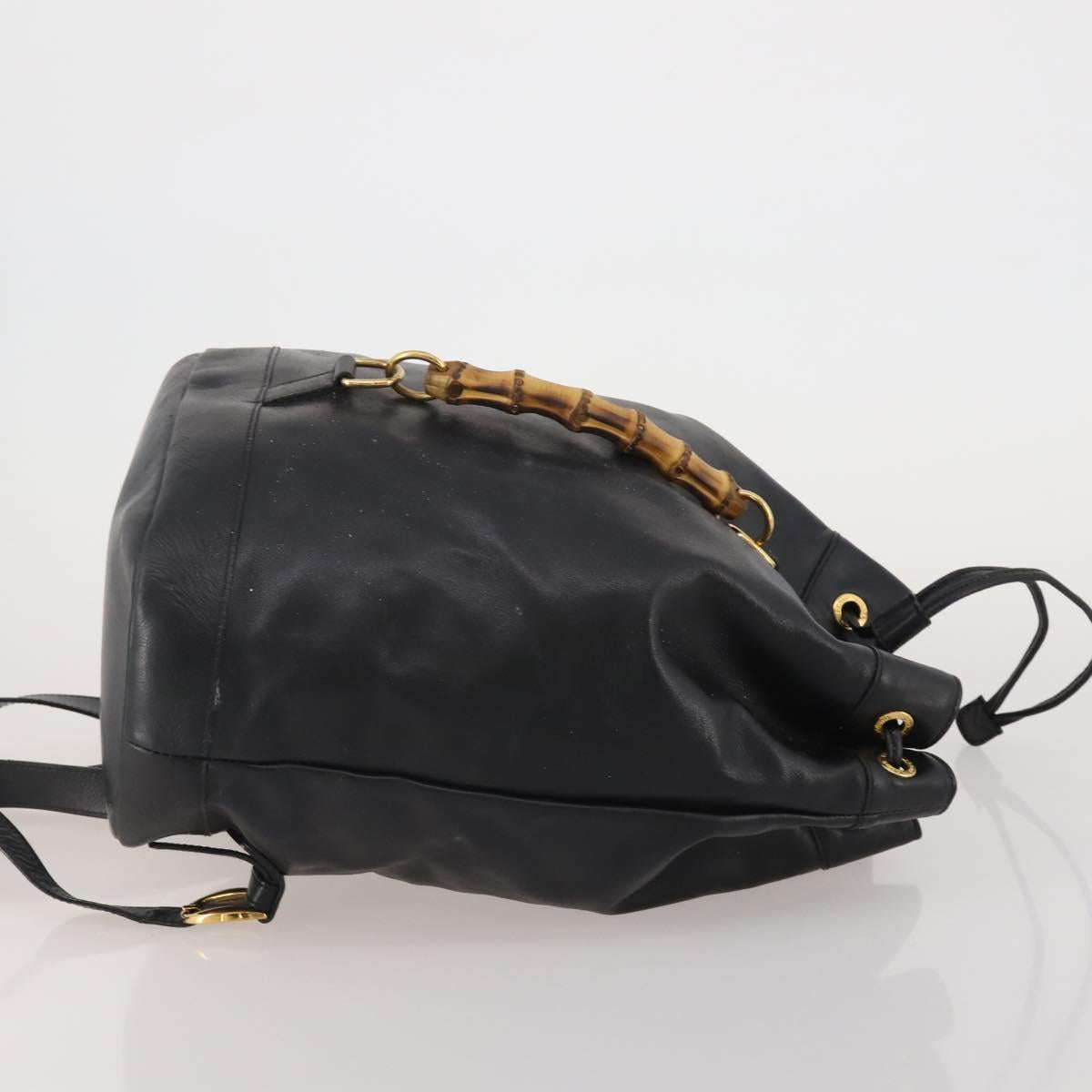 GUCCI Bamboo Backpack Leather Black Gold 003 2855 0043 Auth fm5435