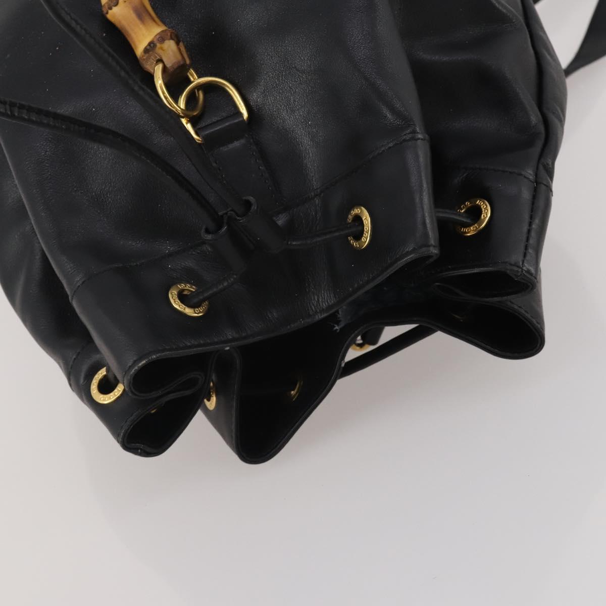 GUCCI Bamboo Backpack Leather Black Gold 003 2855 0043 Auth fm5435