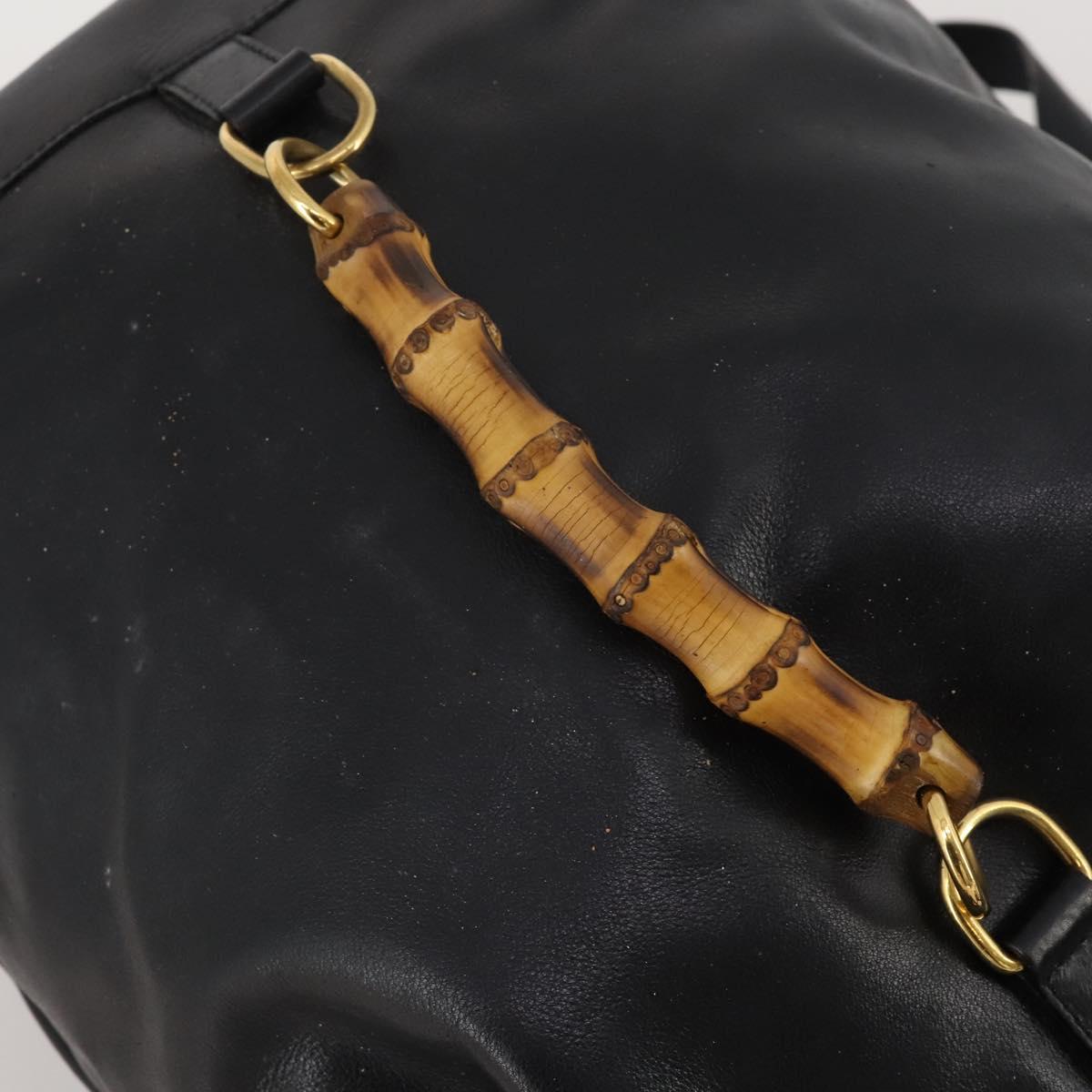 GUCCI Bamboo Backpack Leather Black Gold 003 2855 0043 Auth fm5435