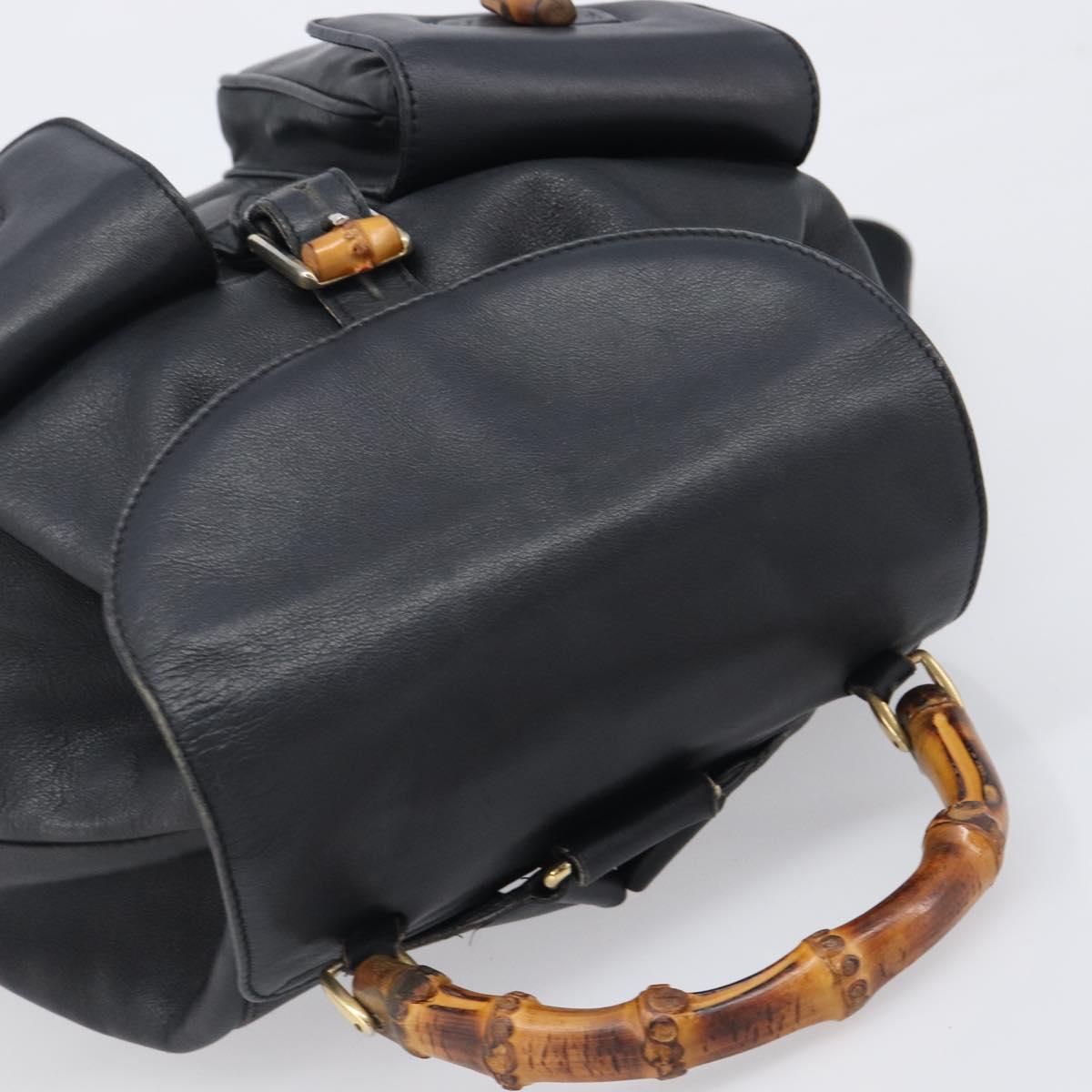 GUCCI Bamboo Backpack Leather Black Gold 003 2058 0016 Auth fm5437