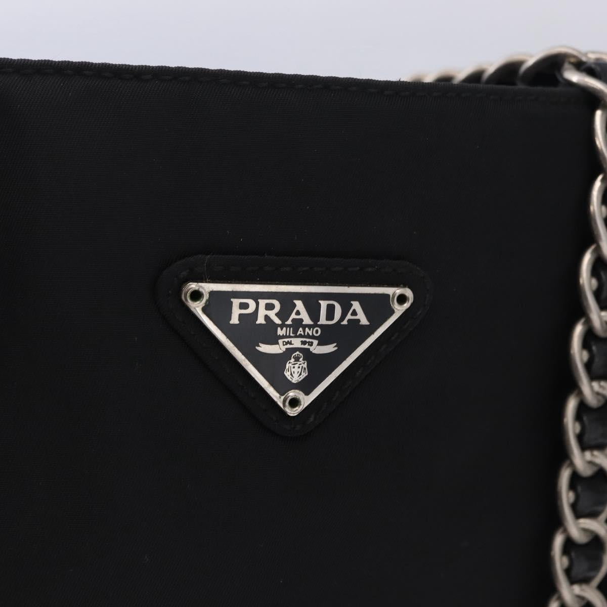 PRADA Chain Shoulder Bag Nylon Black Silver Auth fm5438
