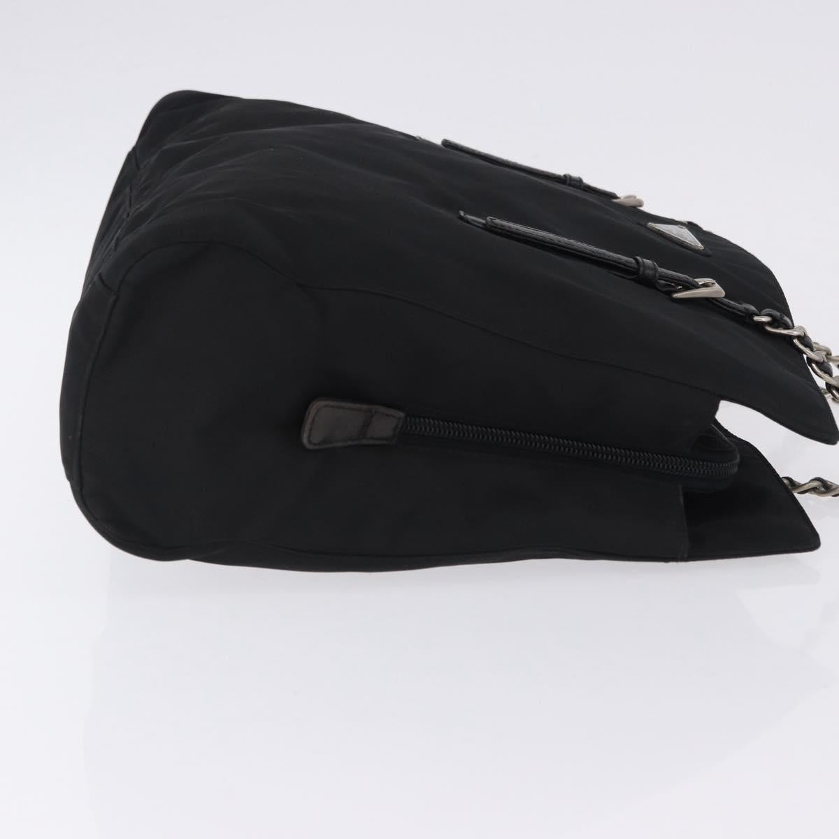 PRADA Chain Shoulder Bag Nylon Black Silver Auth fm5438