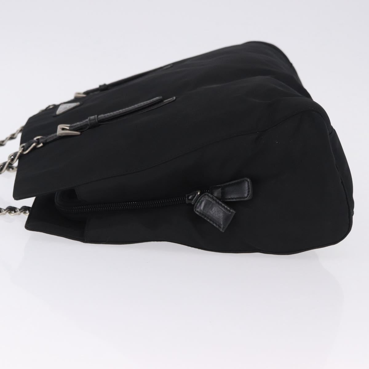 PRADA Chain Shoulder Bag Nylon Black Silver Auth fm5438