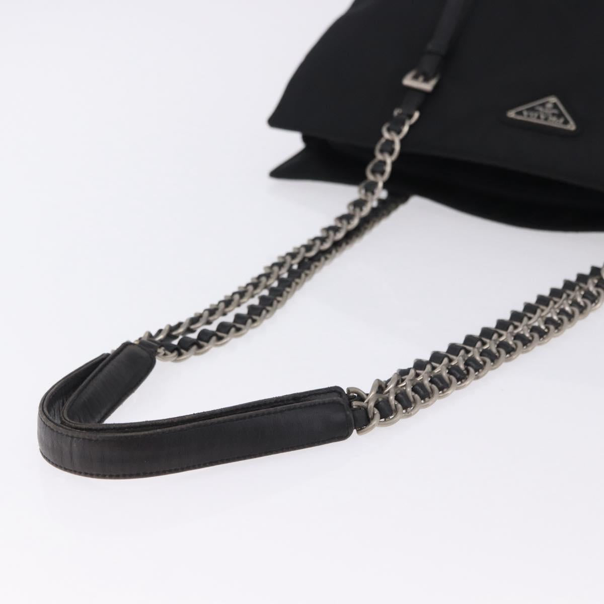 PRADA Chain Shoulder Bag Nylon Black Silver Auth fm5438