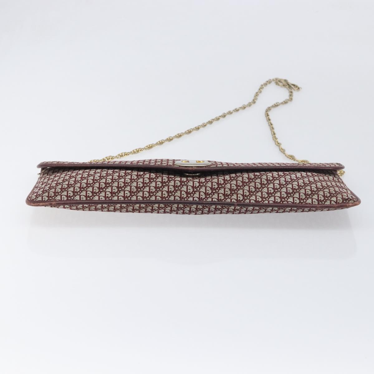 Christian Dior Trotter Canvas Chain Shoulder Bag Red Gold Auth fm5440